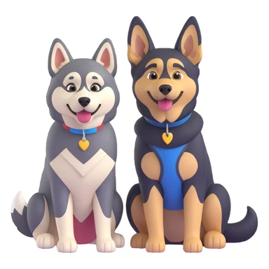 a husky and a German Shepherd sitting side by side both smiling with simple background sticker