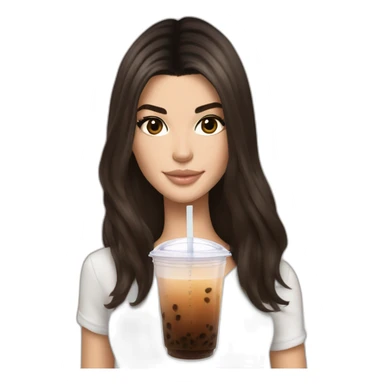 brunette Kendall Jenner with long hair holding bubble tea sticker