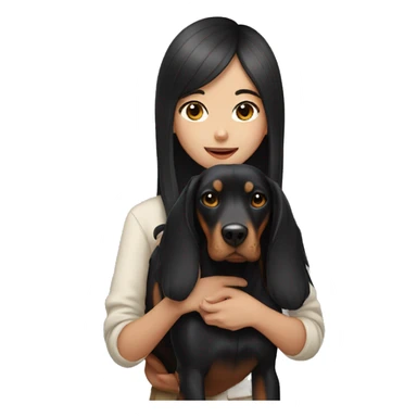 Korean girl with long black hair holding doberman sticker