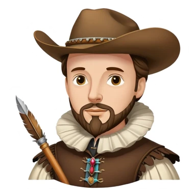 Shakespeare as a cowboy with ruff collar, quill pen and cowboy hat sticker