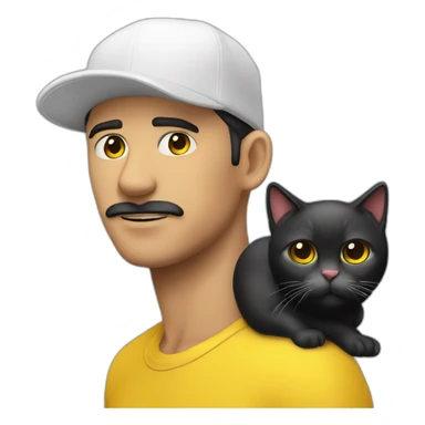 hombre piel blanca y gorra con dos gatos negro y amarillo sticker