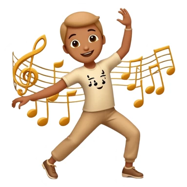 happy character dancing with music notes sticker