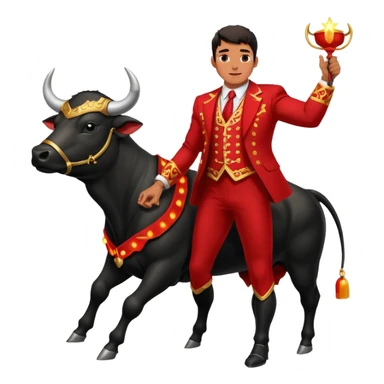 Create a realistic image of a traditional bullfighting scene in a Spanish arena.
Show a bullfighter (matador) HOLDING a red cape (muleta) not wearing one. as a powerful black bull charges toward it. sticker