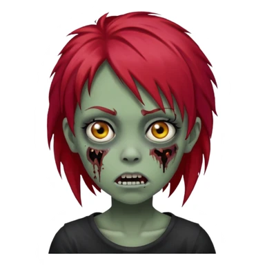 Girl, zombie, red hair, long, emo, shaggy, dark, spooky, creepy expression sticker