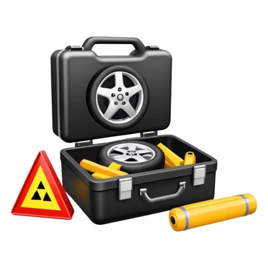 car emergency kit with spare tire, jack, and reflective triangles sticker