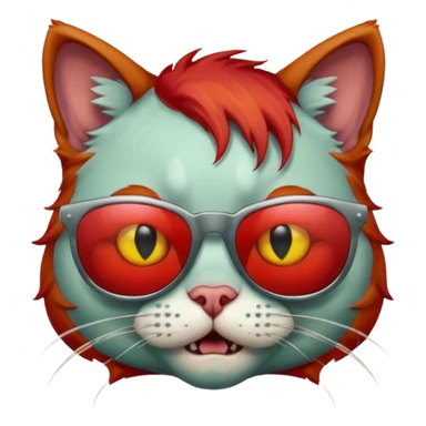 Zombie cat with red hair and sun glasses sticker