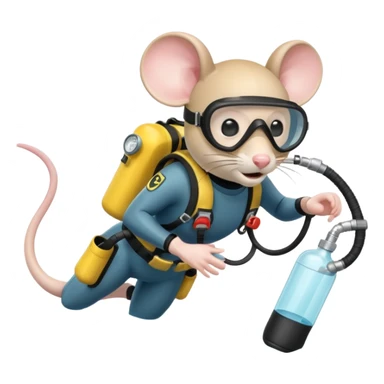 mouse wearing scuba gear dive into the sea with diver mask and oxygen tank sticker