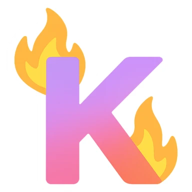 colorful letter 'K' with cartoon-style flames licking the edges sticker