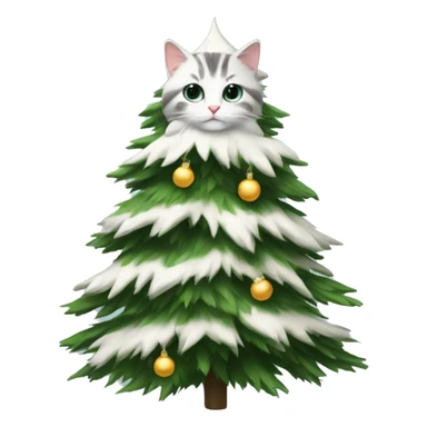  actual white fir christmas tree with cute cat.  sticker