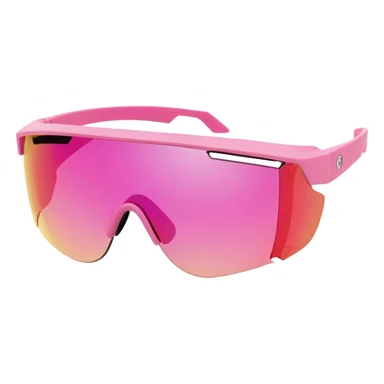 sporty pink shield visor sunglasses with thick frame and extended side shields, maximum coverage chunky design, massive build, one-piece wraparound lens sticker