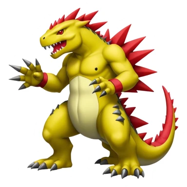 Cool edgy shiny Guilmon-Tyranitar-Drudigon-Digimon-hybrid-fusion, yellow belly, full body sticker