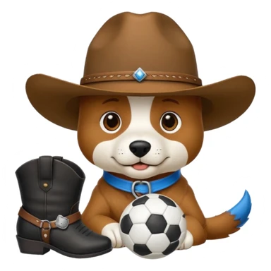 un chien avec un chapeua de cowboy et une balle de foot sticker