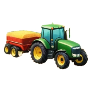An icon featuring a vibrant rural landscape with a tractor plowing fields, inspired by Farming Simulator 22. The design includes lush green fields, a barn, and a scenic countryside with trees and mountains in the distance. Transparent background sticker