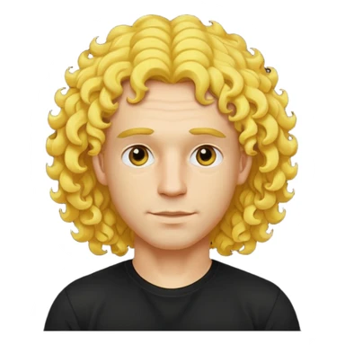 a yellow-faced standard man with mid-long curly hair wearing a black t-shirt, face and shoulders. The yellow of the face is very bright. sticker