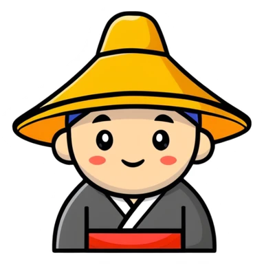 man with Chinese cap, traditional Asian conical hat sticker