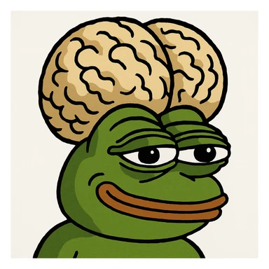 pepe the frog with a huge brain, meme style, humorous, comical, exaggeratedly large brain sticker