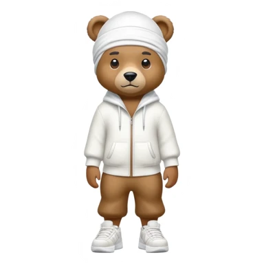 Complete full-body view of a bear wearing a white durag and stylish urban sneakers, showing from head to toe sticker