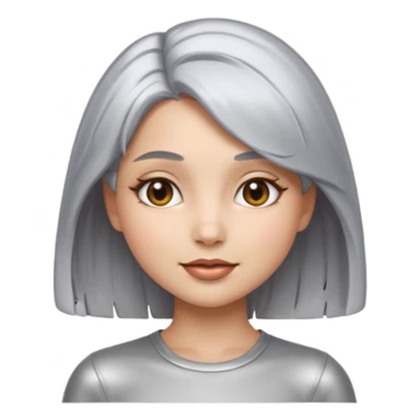 sexy Girl emoji with metallic silver hair, iOS emoji style, soft facial features, glossy chrome hair texture, minimal shading, clean background, modern aesthetic sticker