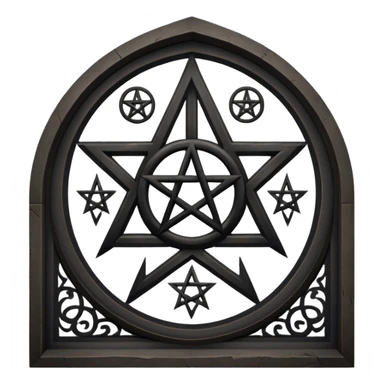 Black gothic window with pentacle sticker