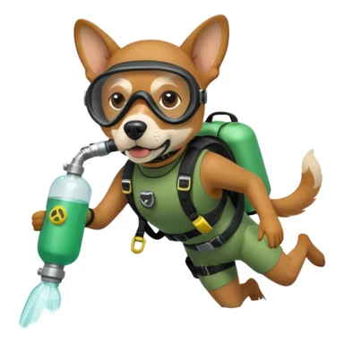 dog wearing scuba green gear dive into the sea with diver mask and oxygen tank sticker