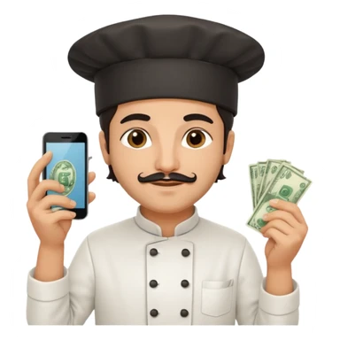 chef holding money and phone sticker