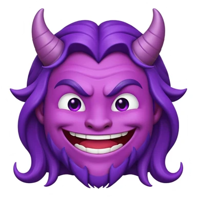 smiling purple devil emoji with long mans haircut sticker