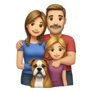 Family-with-father-mother-2 daughters-and-bulldog-France-dog sticker