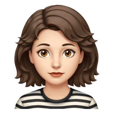 fair-skinned caucasian woman, 40s, chin-length rather wavy/unruly brown-ish hair with some white stripes (wolf haircut), hazel eyes. no glasses sticker