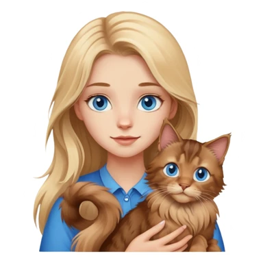 Blonde girl blue eyes holding a brown Maine coon cat sticker