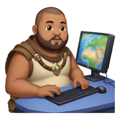 buzz cut brown hair bearded man that is chubby playing world of warcraft game on pc sticker