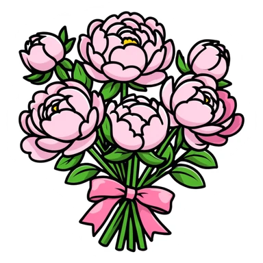 vibrant bouquet of peonies with ribbon sticker