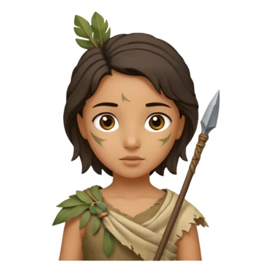 ancient girl, tattered leaf cloth, hold spear sticker