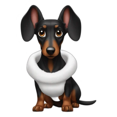 a black dachshund dog in a white bunny costume with ears sticker