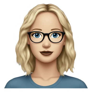 Realistic Jennifer Lawrence wearing black glasses and blue eyes  sticker