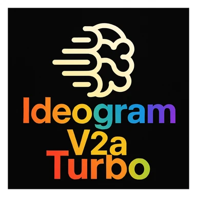 make a non gradient solid but colorful text of "Ideogram V2a Turbo", black background, add this logo too, make it good art for this sticker