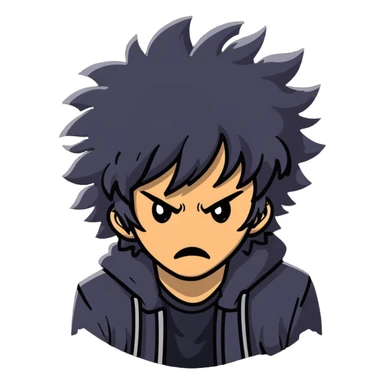 Wild artist with messy hair and dramatic expression, chaotic creative energy, surrounded by intense hellish artwork sticker