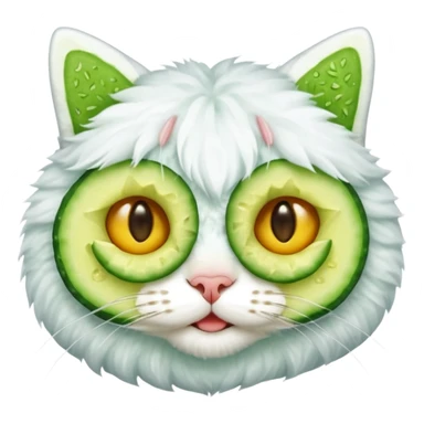 cat wearing facial mask cucumber slices on eyes relaxing emoji style sticker