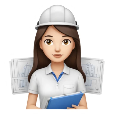 architect woman light skinned dark brown hair in WHITE POLO, long hair but then wearing proper architeture attire sticker