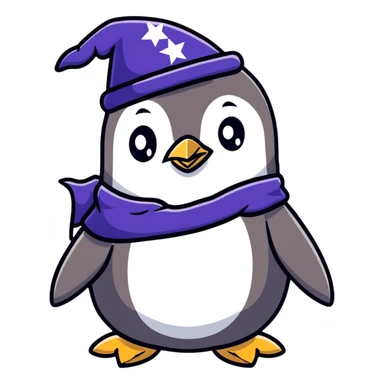 Cute penguin in a wizard costume with stars and magic sticker