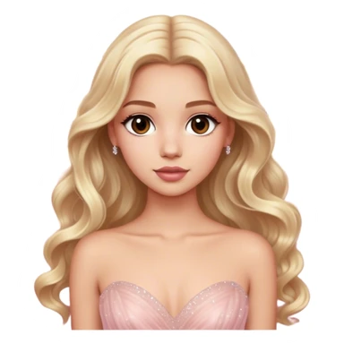 blonde model, brown eyes, long wavy hair, oscars red carpet, light pink sparkly tulle gown sticker