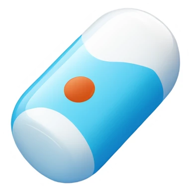 A one capsule-shaped pill, positioned at an angle.: one half is blue, and the other half is white. sticker