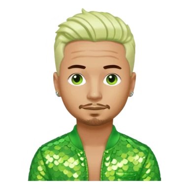 J Balvin with platinum blonde hair, lime green sequin outfit sticker