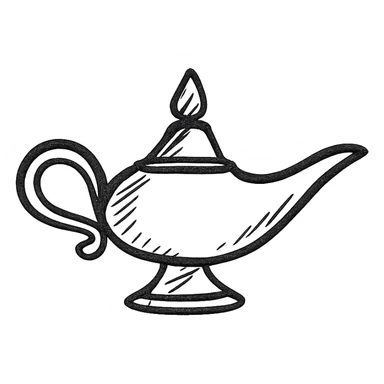 A magic lamp as a hand-drawn icon with black outlines and no fill sticker