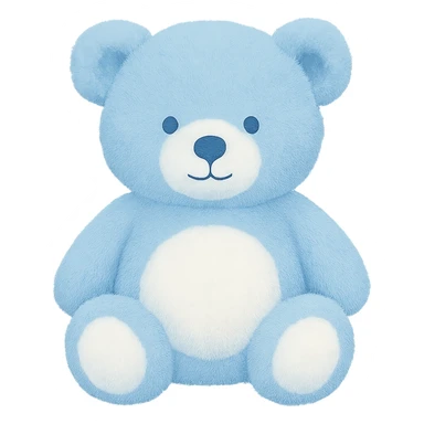 Change the teddy bear's fur to blue and white, keep it soft and plush, no shadows, flat lighting, no background. The style should maintain the original look of the teddy bear in the image. sticker