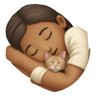 Beige cat sleeping with brown girl sticker