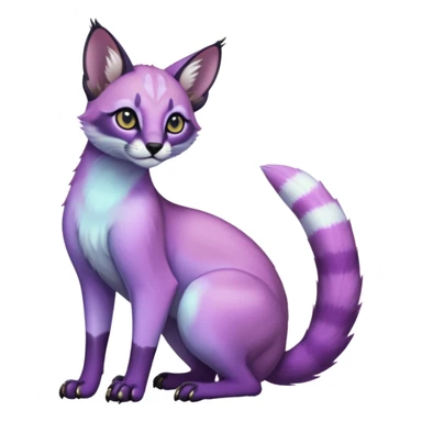 Colorful dark tropical pastel-lilac-lavender-violet iridescent pastel white glorious divine exotic cute cool beautiful shiny beautiful fantasy-caracal-civet-genet-sergal-vernid-animal-Fakémon-hybrid-fursona (full body) sticker