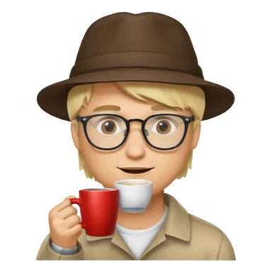 glasses blonde man drink coffe with hat  sticker