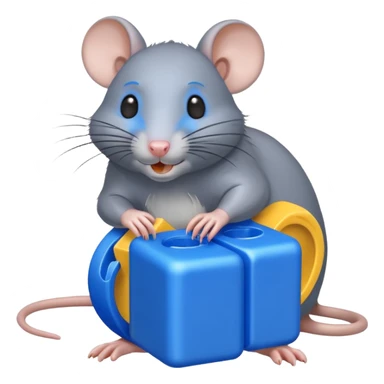 raton gris comiendo bloque azul sticker