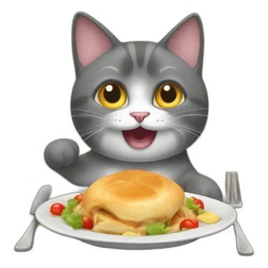 Un chat qui fais un salto arrière avec un repas sticker