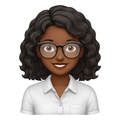 Emoji of a wavy hear dark young woman with glasses and a white shirt smile sticker